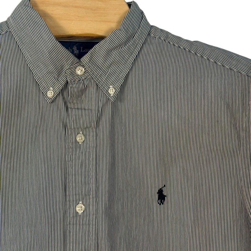 Ralph Lauren Button Down Men 16.5 Large Black White Stripe Classic Shirt Pony